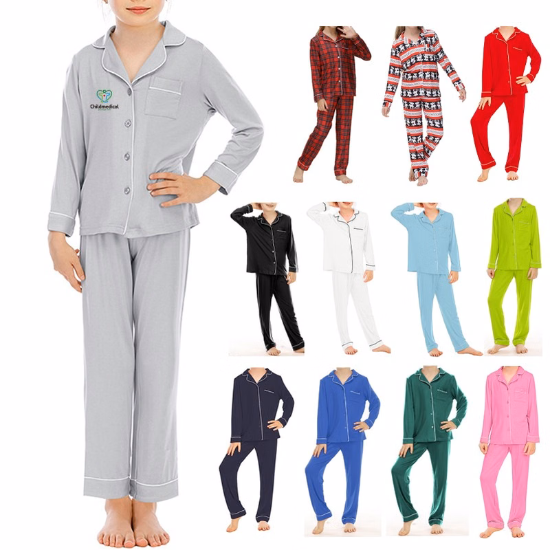 Cotton Plain Boys Girls Pajamas Red Kids Pajamas