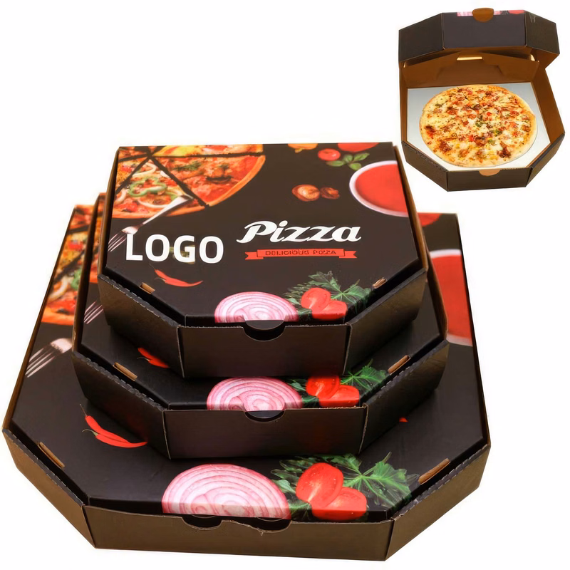 Custom Black Hexagon Pizza Box