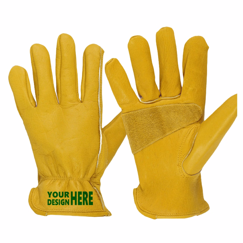 MOQ50 Custom Yellow Cowhide Leather Work Gloves
