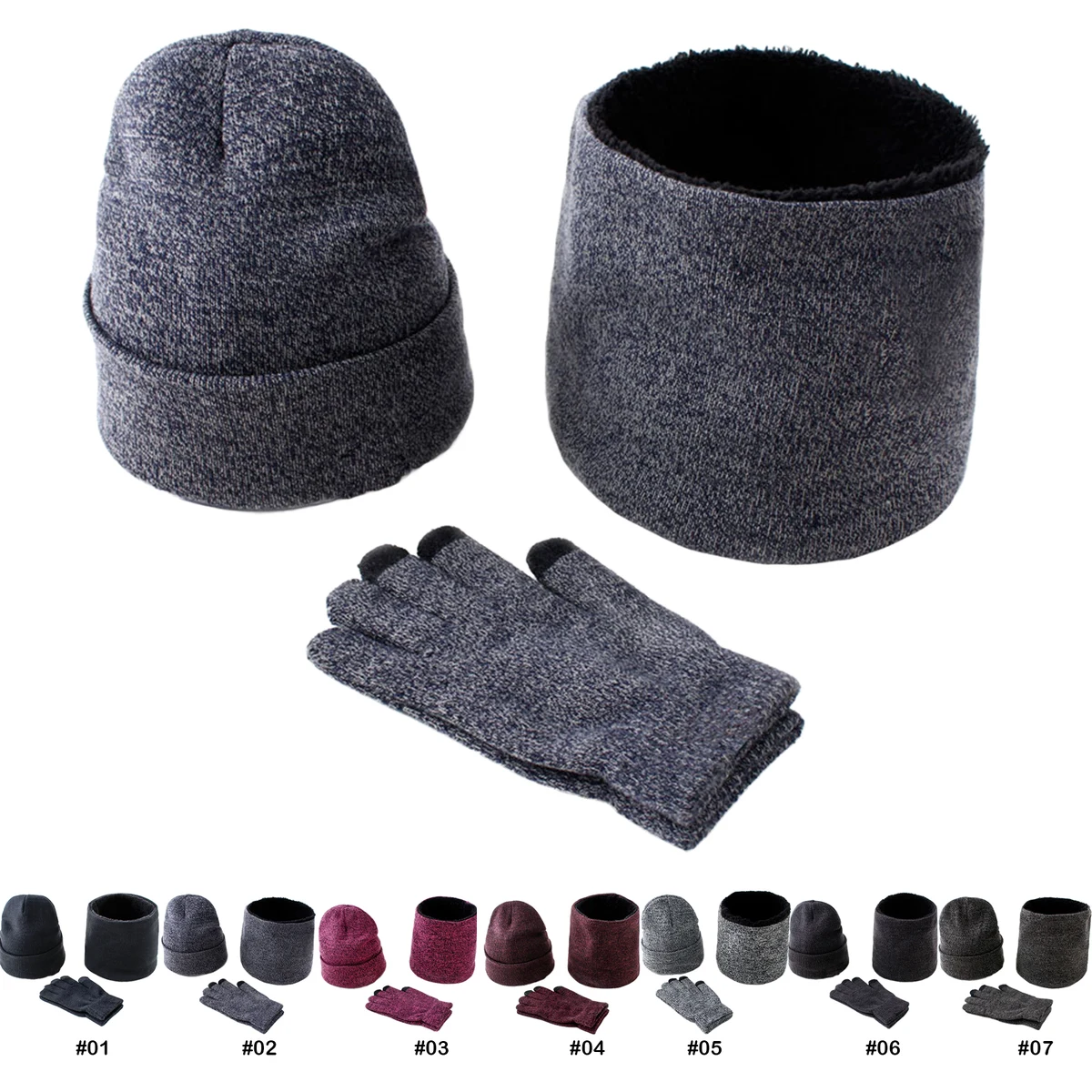 Velvet Hat Scarf Gloves Set Kit 1