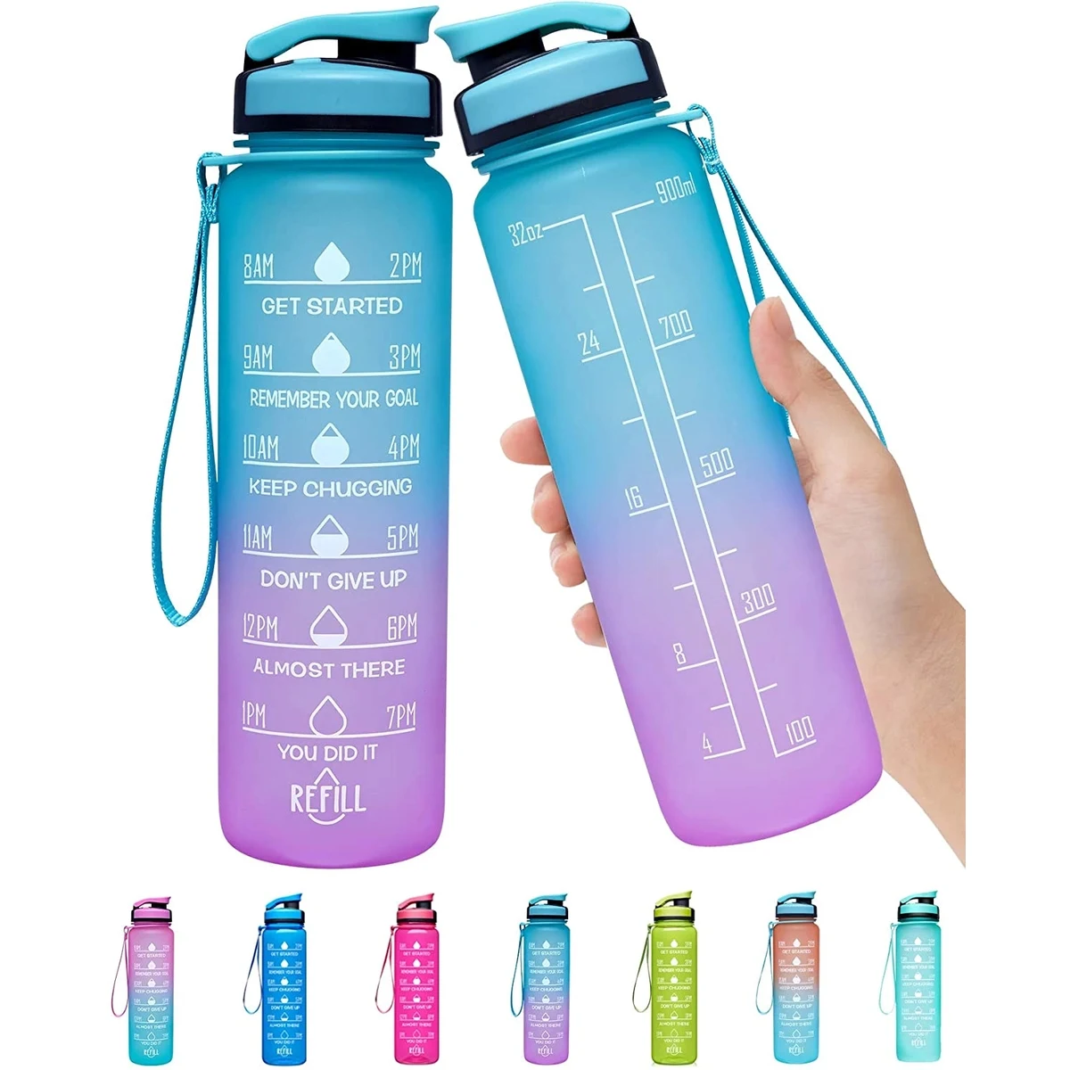 32oz Motivational Fitness Sports Water Bottle with Time Mark 1