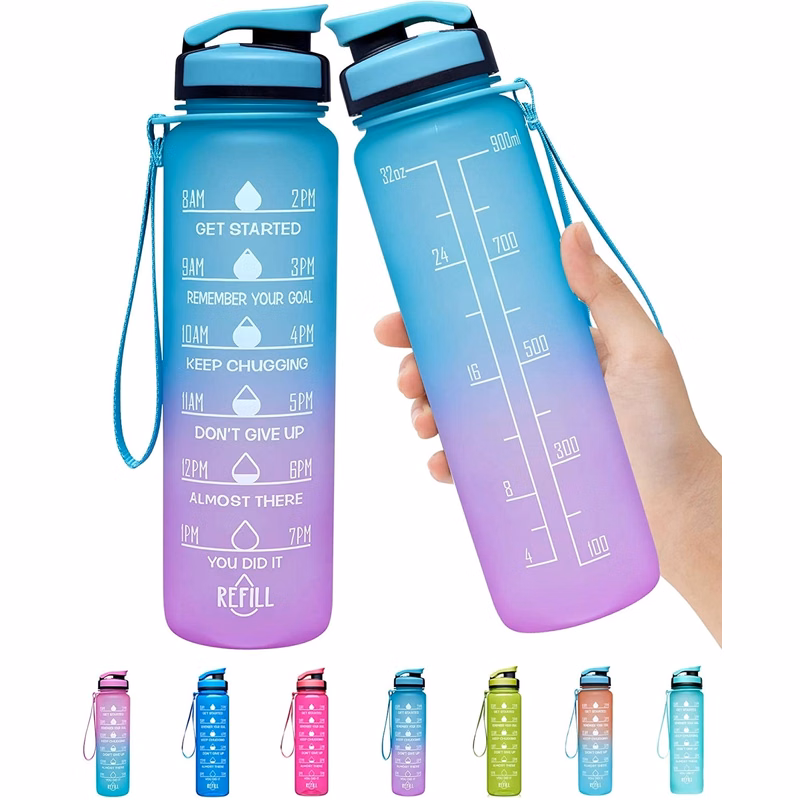 32oz Motivational Fitness Sports Water Bottle with Time Mark