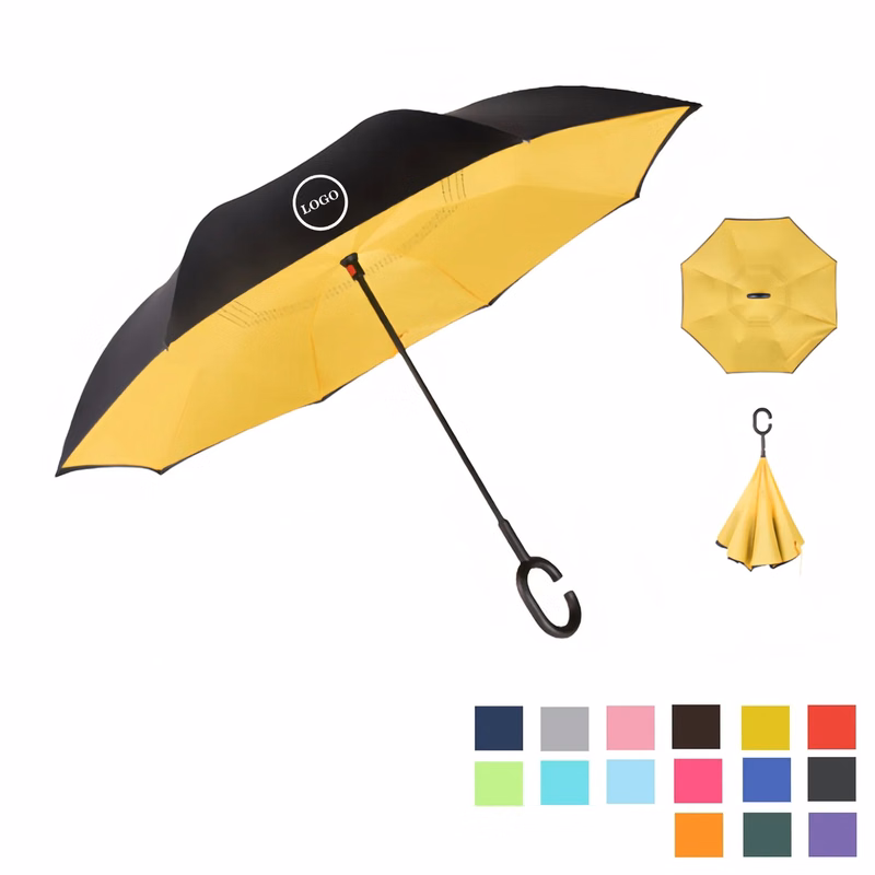 Solid Color Inverted Umbrella with C-Shaped Handle