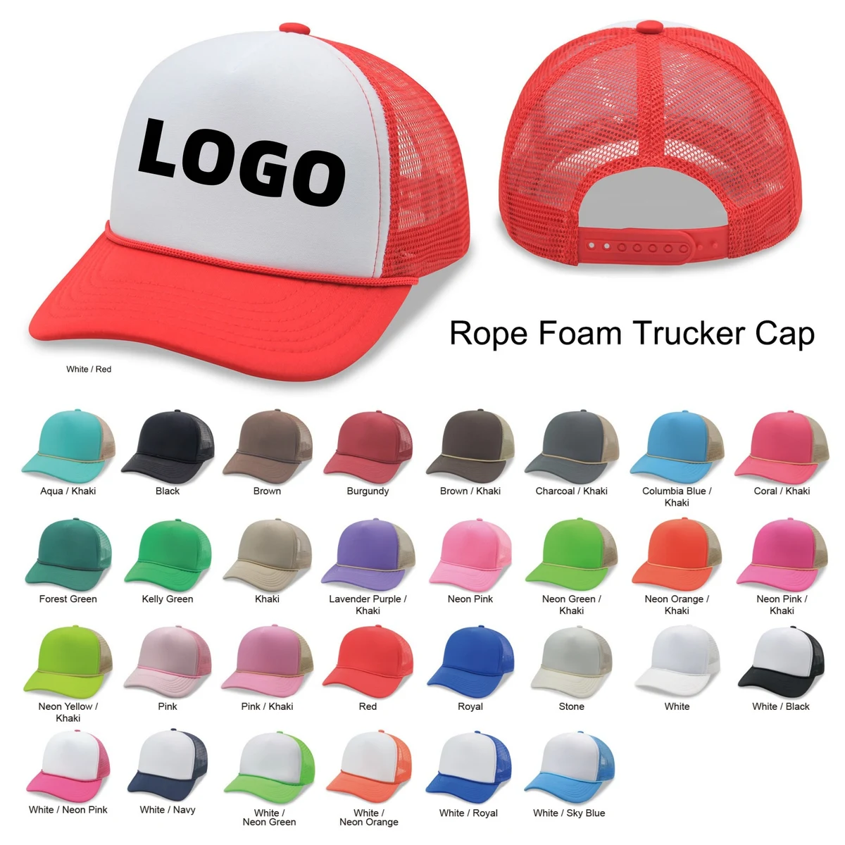 5 Panel Foam Mesh Back Trucker Cap w/Rope 1