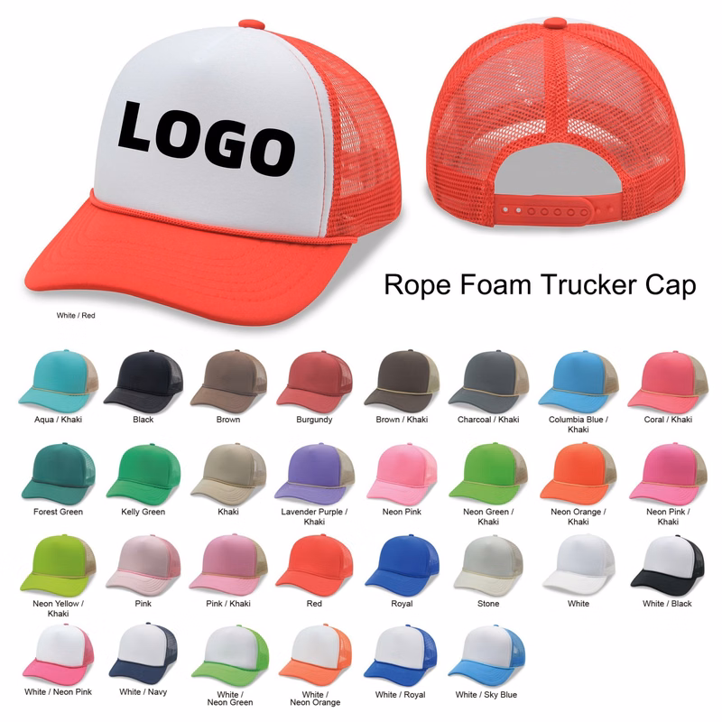 5 Panel Foam Mesh Back Trucker Cap w/Rope