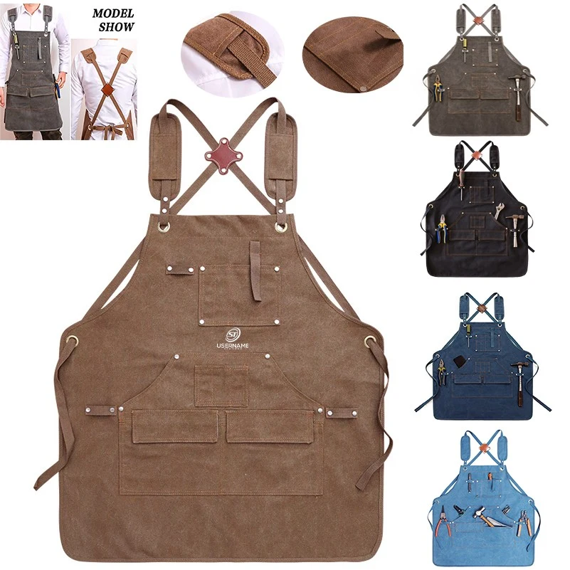 Unisex Canvas Work Apron with Tool Pockets 1