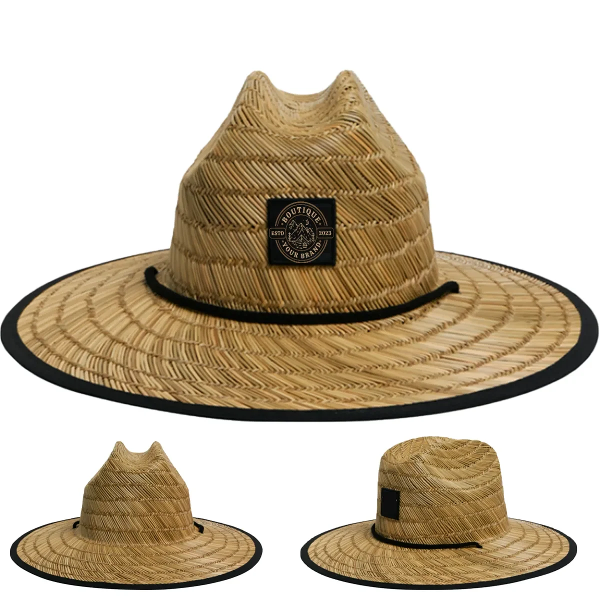 Center-Dent Printed Fabric Durability Wide-Brimmed Straw Hat 1