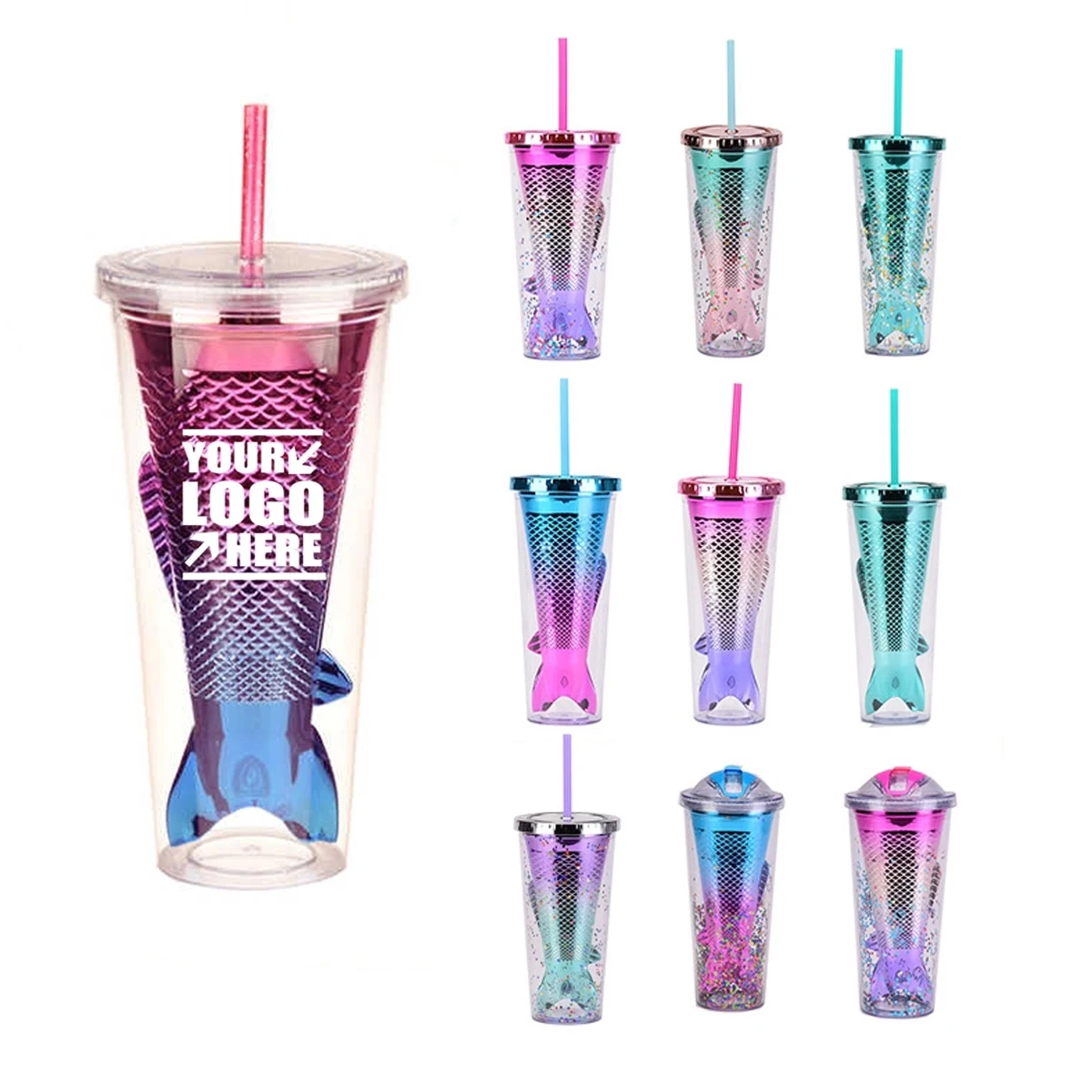 12Oz Bpafree Mermaid Shape Drinking Kid Tumbler With Straw 1