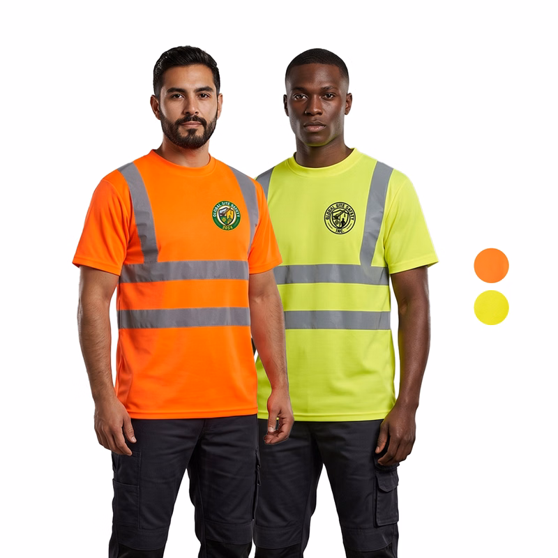 Class 2 Poly-Cotton Odor Reducing Double Band Reflective Tape Safety T-Shirt