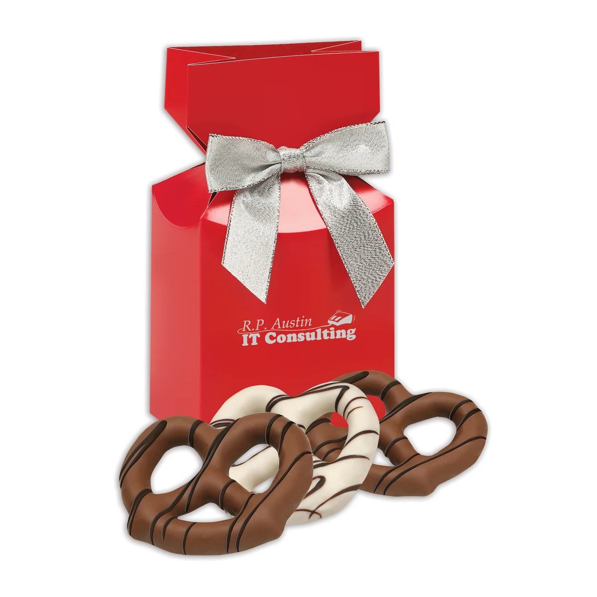 Chocolate Covered Pretzels in Red Premium Delights Gift Box 1