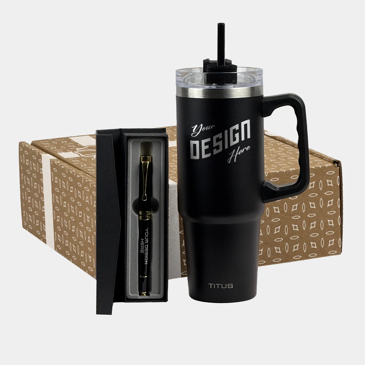 TiTUS® Insulated Travel Mug & Chrome Trim Pen Gift Set 1
