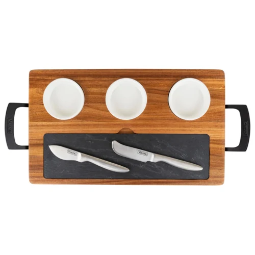 Viking 7-Piece Acacia Wood Slate Cheese Board Set 1