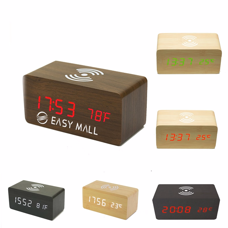 Wooden Alarm Clock w/ Wireless Charging