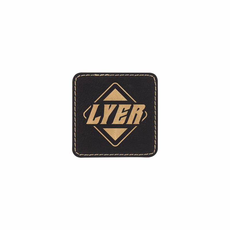 2" Black/Gold Leatherette Square Patch with Adhesive