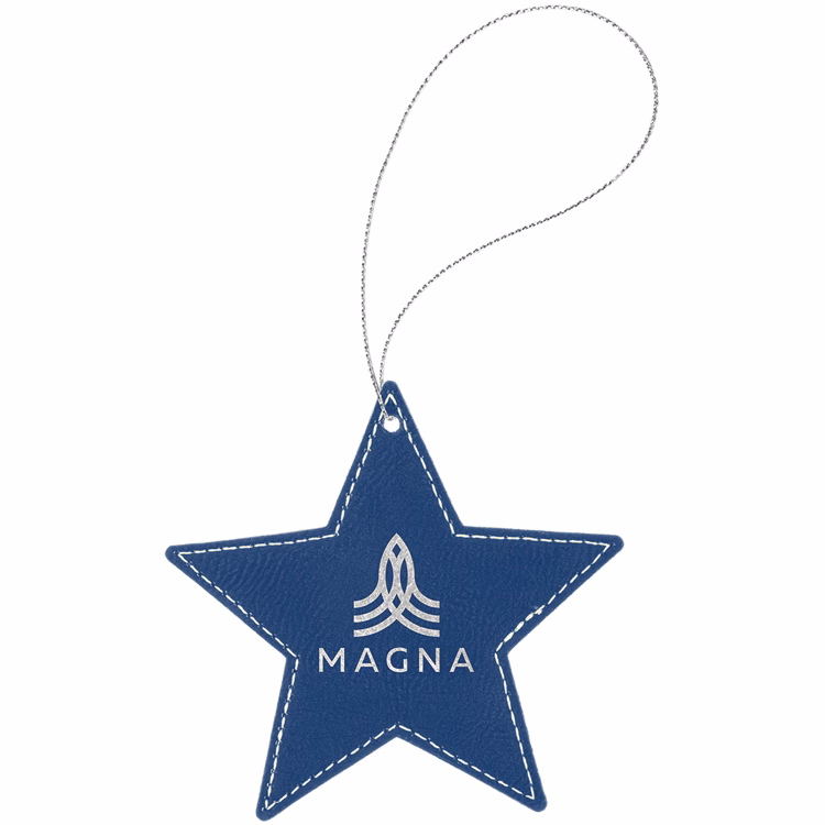Blue/Silver Leatherette Star Ornament with Silver String