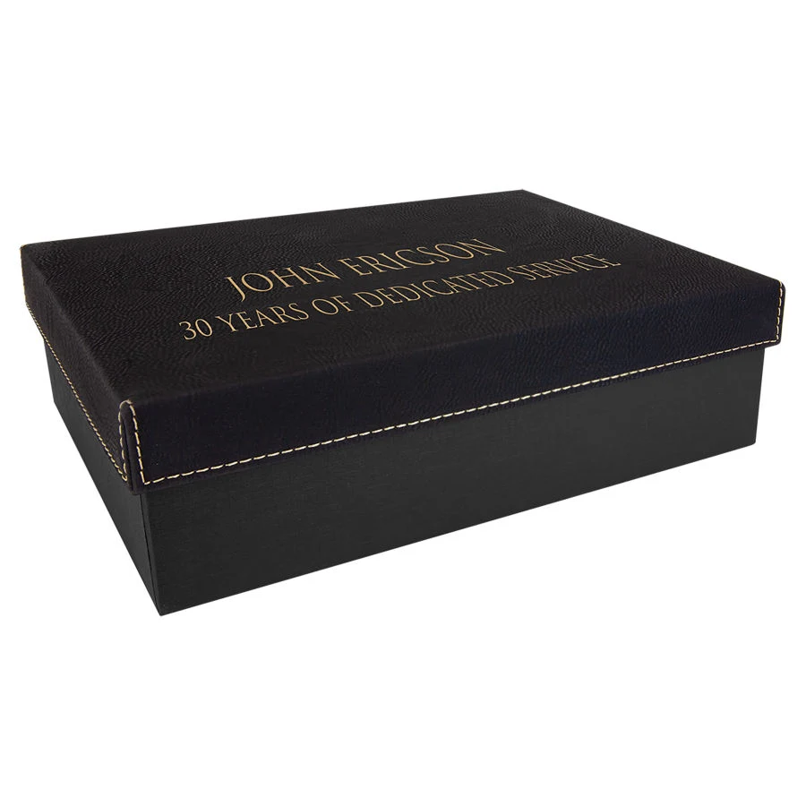 9 3/4" x 7" Black/Gold Gift Box with Leatherette Lid 1
