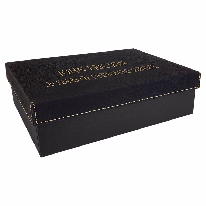 9 3/4" x 7" Black/Gold Gift Box with Leatherette Lid