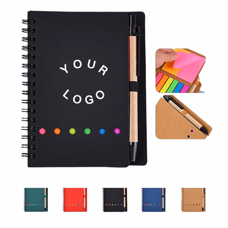 Notebook with Kraft Cover Sticky Notes and Pen Combo
