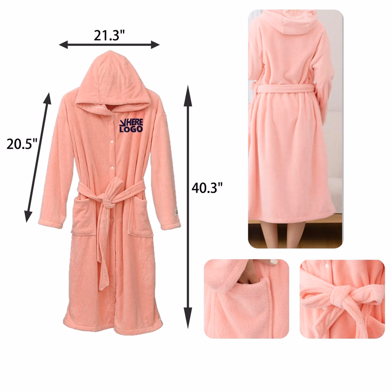 MOQ 25 PCS Coral Fleece Hooded Bathrobe Nightgown