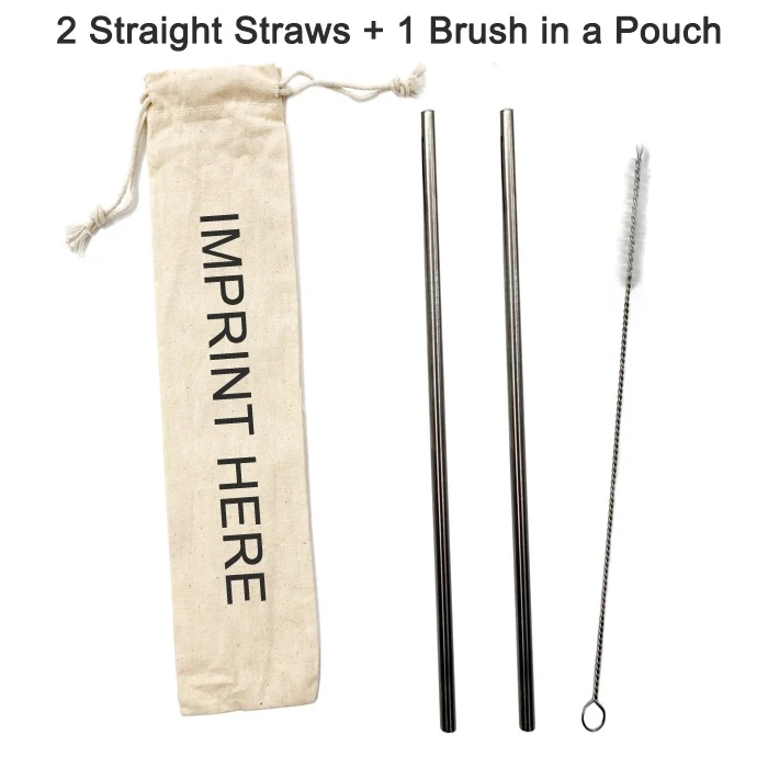 Stainless Steel Drinking Straw Kit in Custom Pouch 1