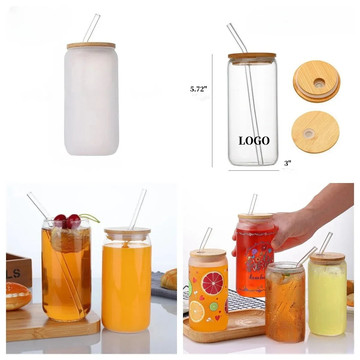 Glass Water Bottle Cup Set with Lids 1