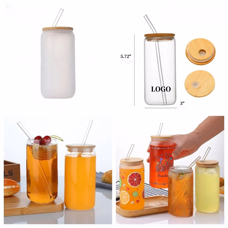 Glass Water Bottle Cup Set with Lids