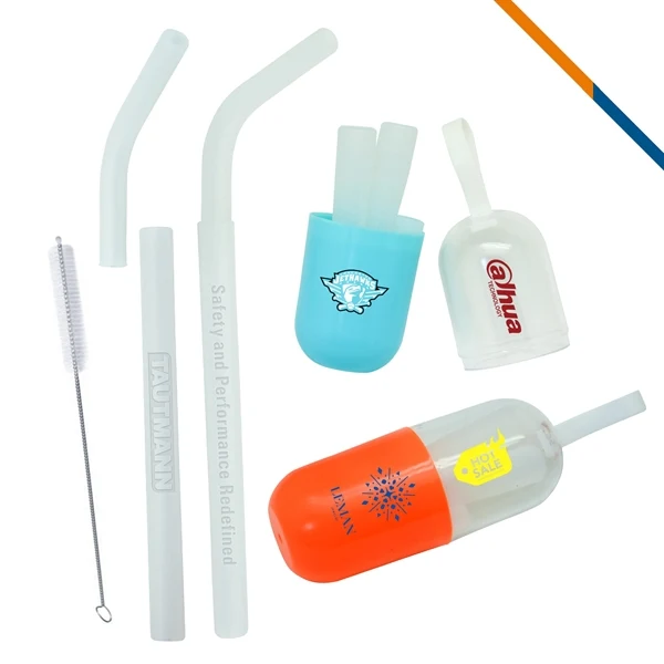 Custom Bendable Silicone Straws with Capsule Case — Premium Portable Drinkware 1
