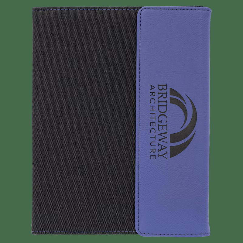 7" x 9" Purple Leatherette / Black Canvas Portfolio with Notepad
