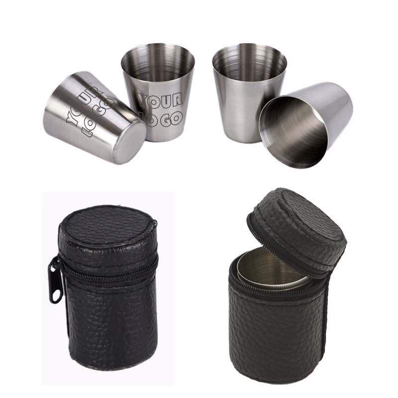 Stainless Steel Shot Cups With Pu Case