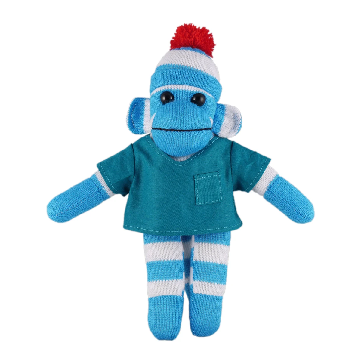 Blue Sock Monkey (Plush) in scrub shirt 1