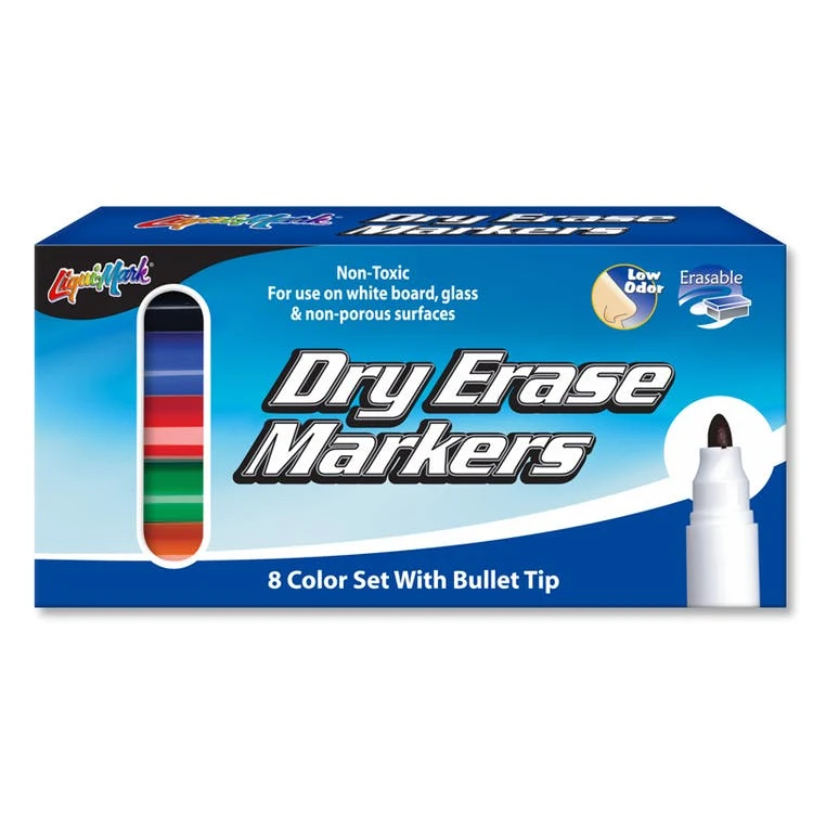 Dry Erase Markers - 8 Pack Bullet Tip Assorted 1