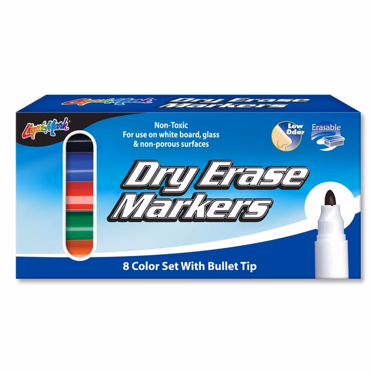Dry Erase Markers - 8 Pack Bullet Tip Assorted