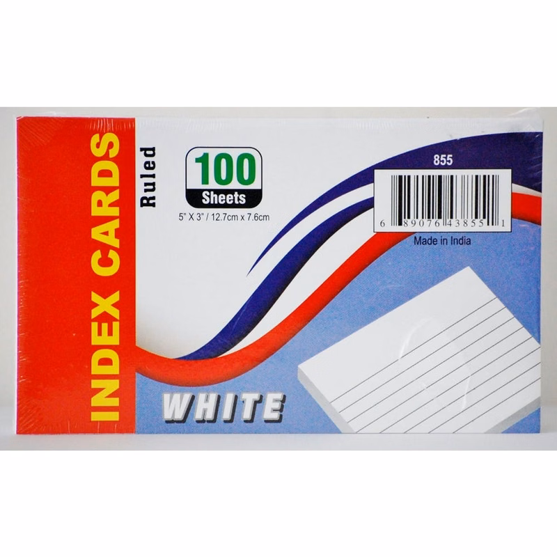 Ruled Index Cards - White 3 x 5 100 sheets