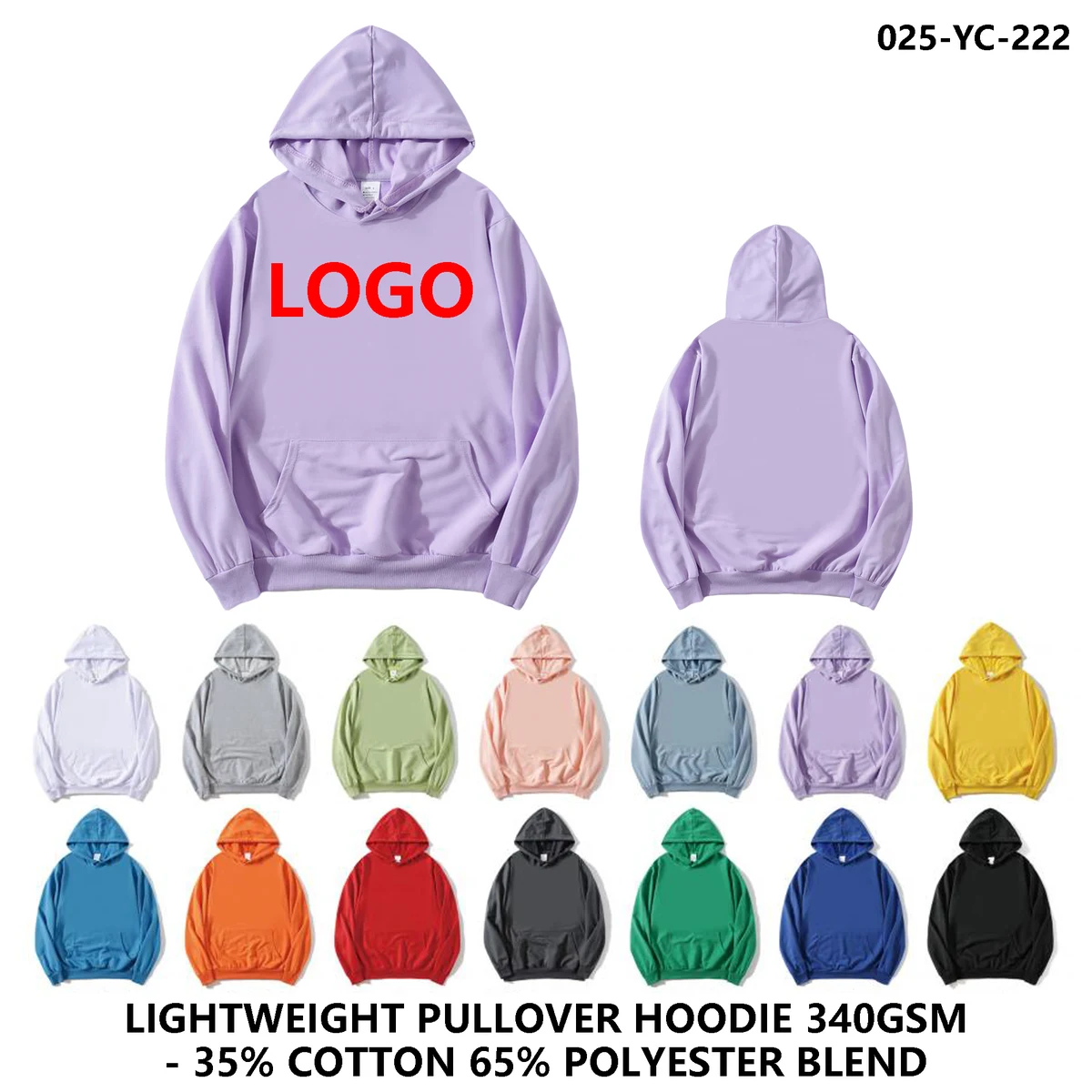 Unisex Custom Logo Lightweight Terry Hoodie ?C Pullover Style 1