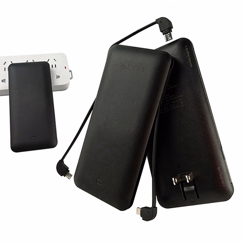 10,000 mAh Power Bank w/ Built-In Cable & Wall Plug