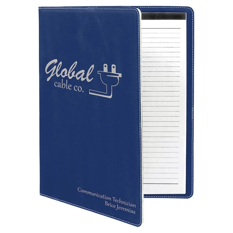 9 1/2" x 12" Blue/Silver Leatherette Portfolio with Notepad 1