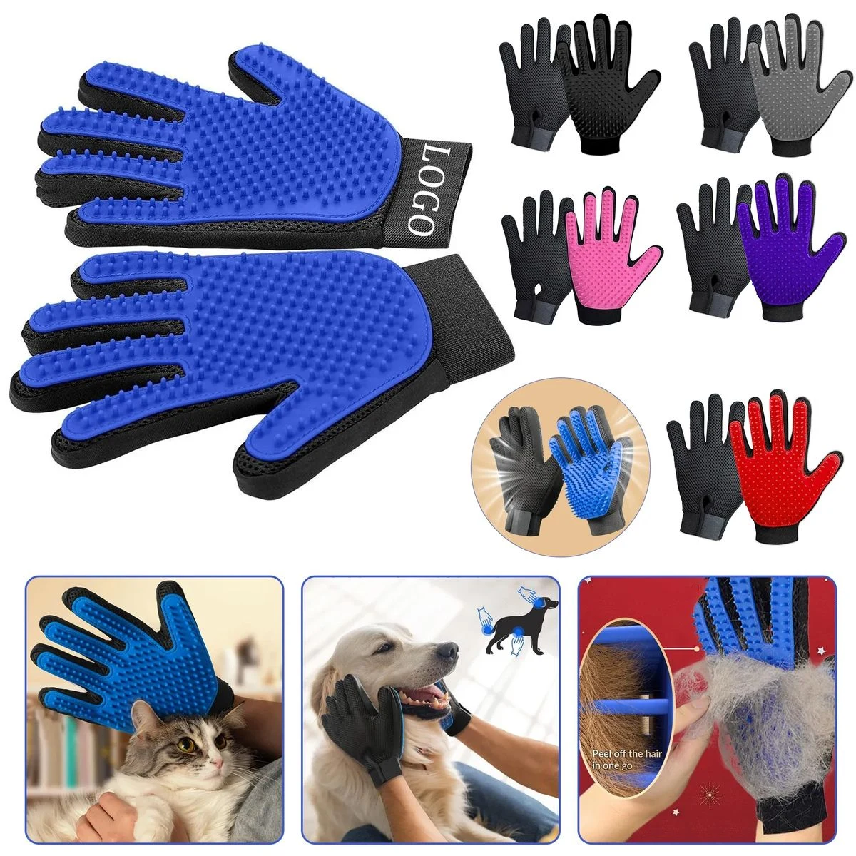 Pet Grooming Gentle Hair Removal Brush Gloves 1