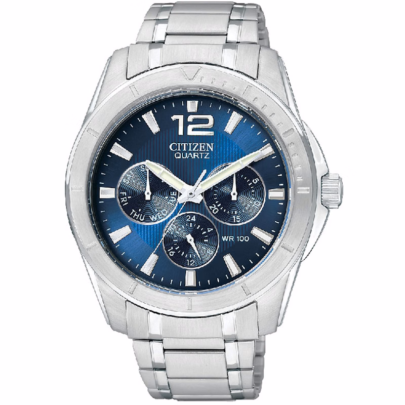 Men's Blue Dial Silver-Tone Bracelet Watch