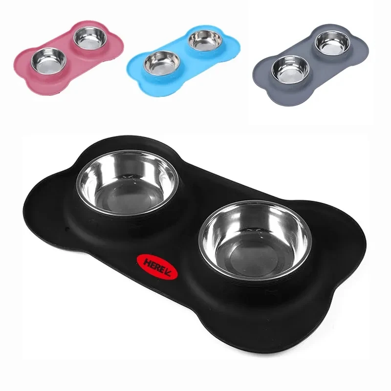 Pet Feeding Bowls with Dog Silicone Mat 1