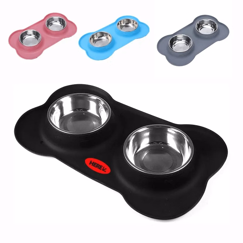 Pet Feeding Bowls with Dog Silicone Mat