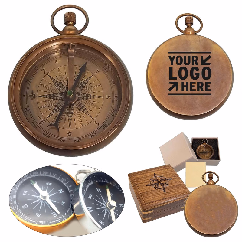 Personalized Antique Brass Pocket Engraved Compass Gift