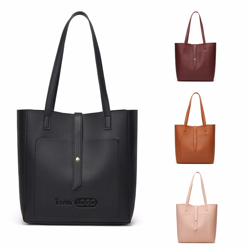 PU Simple solid color tote bag for women