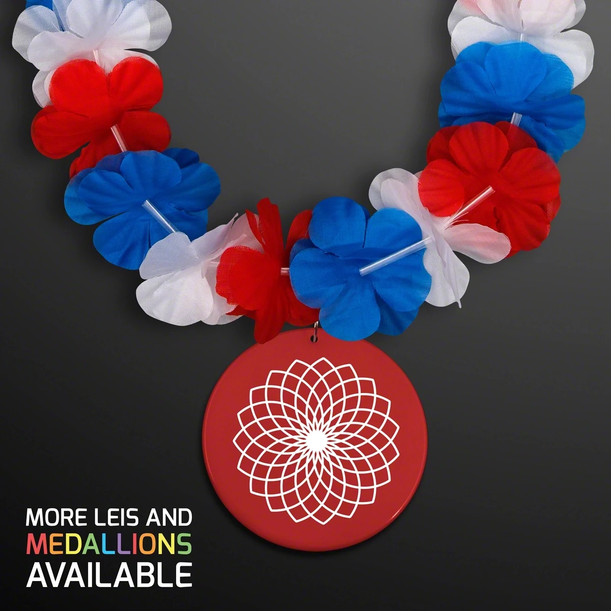 Red White & Blue USA Leis with Medallion (Non-Light Up) 1