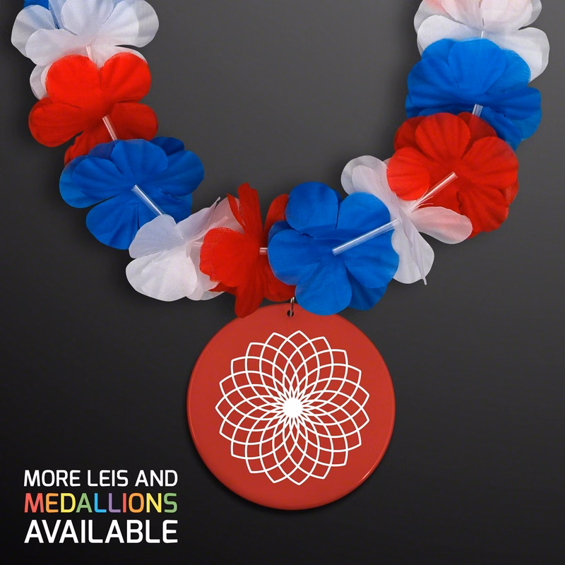 Red White & Blue USA Leis with Medallion (Non-Light Up)