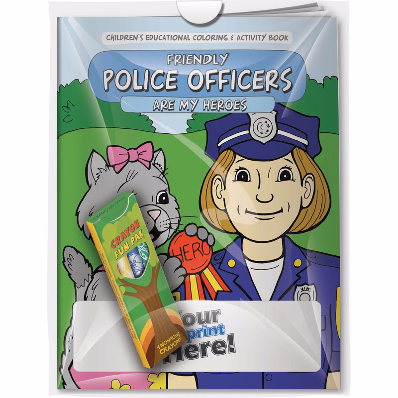 Combo Pack - CB1024 Coloring Book & 4-Pack of Crayons (Imprinted) in a Poly Bag