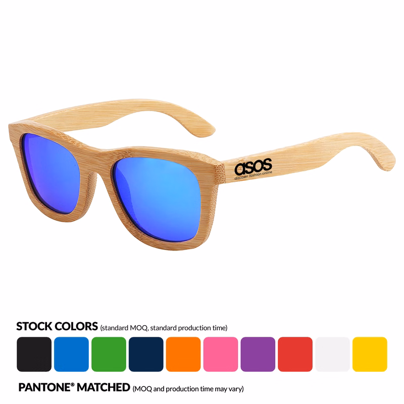 Bamboo Mirrored Lenses Promotional Sunglasses w/ Temple Imprint