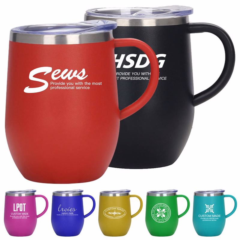 12 OZ Double Wall Coffee Cup with Lid And Strong C-Handle
