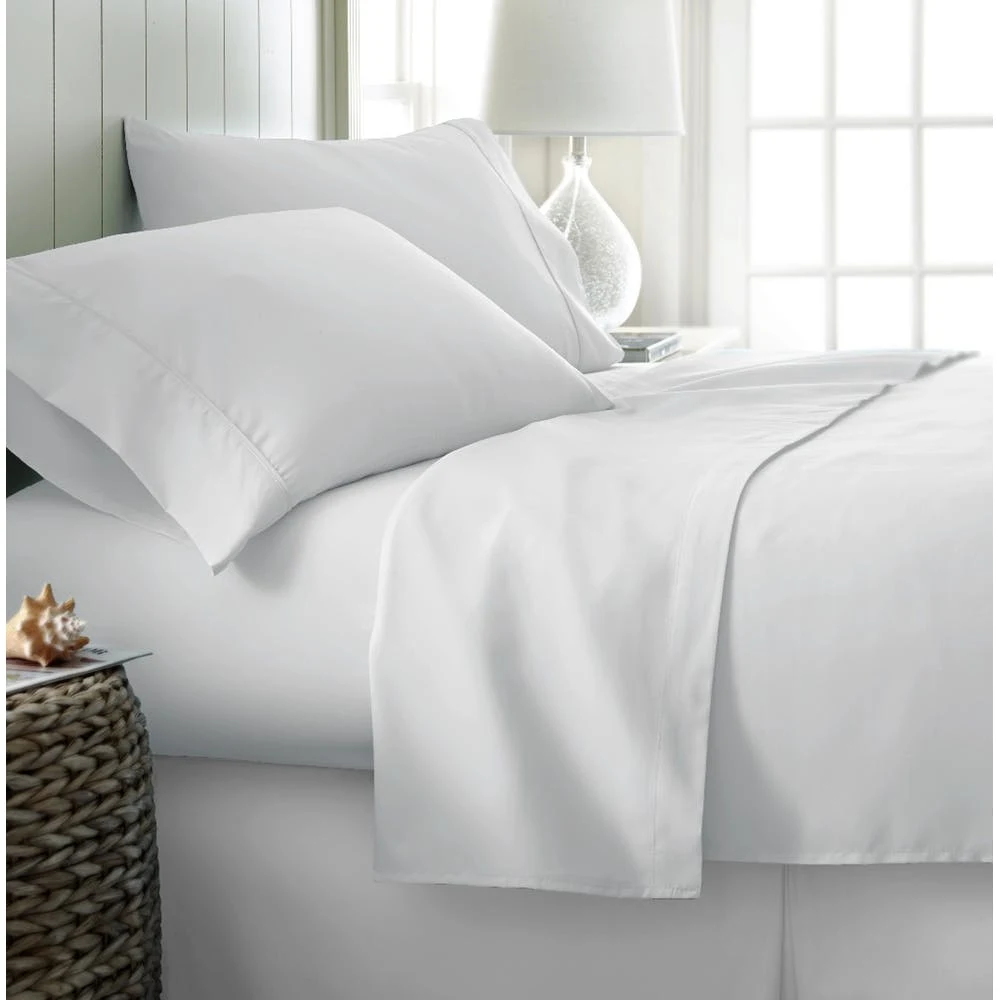 Microfiber Bed Sheet Sets - White Cali King 4 Piece Double-Brushed 1