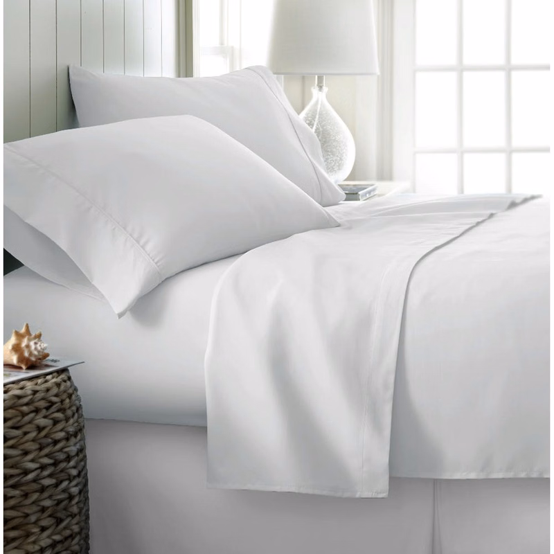 Microfiber Bed Sheet Sets - White Cali King 4 Piece Double-Brushed