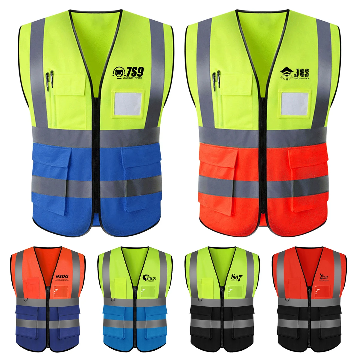 High Visibility Zipper Front Safety Vest With Reflective Strips 1